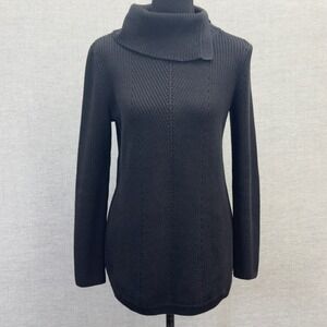 Talbots Black Cowl Neck Ribbed Chevron Knit Sweater Women's Size XS